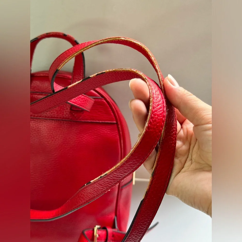 Michael Kors Backpack Abbey Medium Bag Red Pebbled Leather